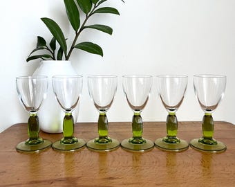 Vintage Italian Liqueur Glasses: Green Stemware Shot Glasses, Set of 6