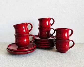 Red cups, espresso cup set, red espresso cup set, Made in Italy