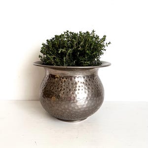 Vintage silver plated planter, beaten metal pot plant holder, made in Italy, 1970s