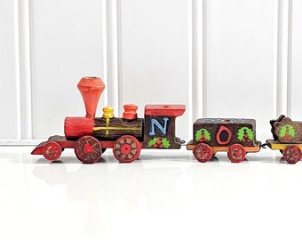 Vintage Handmade Christmas Train, NOEL Train, Wood Train. NOEL Christmas