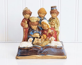 Vintage Nativity Figurine, Children's Nativity, Ceramic Nativity, Mary and Joseph, Three Kings