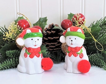 Vintage Santa Cat Ornaments, Christmas Bells, Santa Ornament, Christmas Cats
