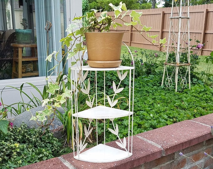 Vintage Metal Corner Shelf Metal Plant Shelf Cottage Chic Etsy