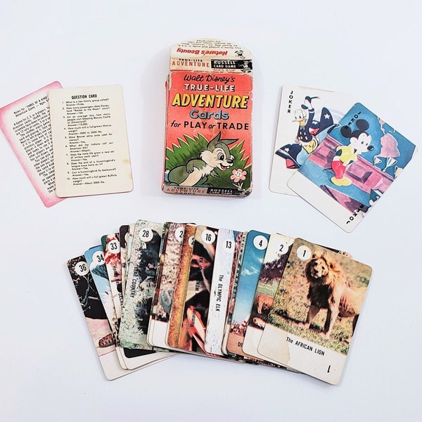 Vintage Walt Disney Card Game, True Life Adventure Cards, Children's Card Game, Trading Cards, Disney Collectible, Disneyana