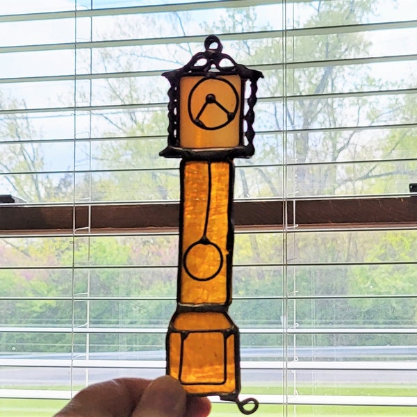 Vintage Grandfather Clock Suncatcher, Clock Decor, Stained Glass Clock Sun Catcher, Window Decor