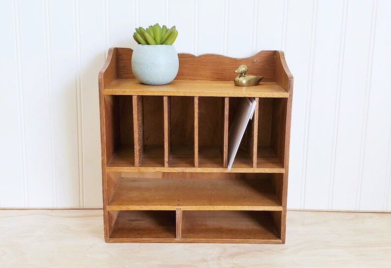 Mid Century Desk Organizer Wood Mail Holder Sorter Accessory Letter Wooden Craft Supply