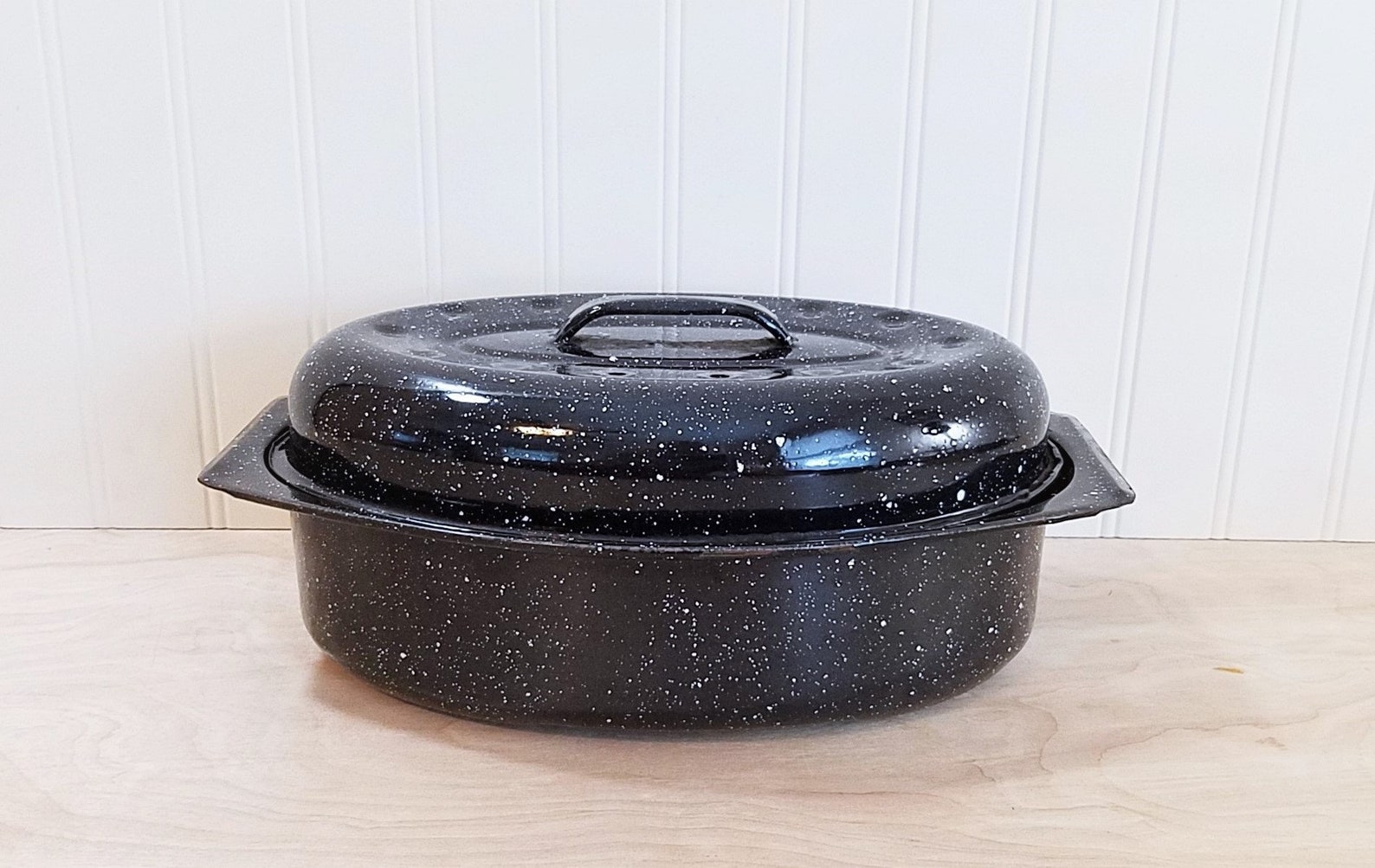 Vintage Blue Enamel Roaster Small Enamel Roasting Pan Speckled Etsy