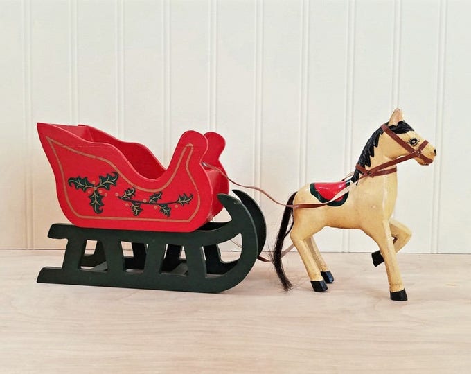 Vintage Santa's World Wooden Horse and Sleigh Card Holder Etsy