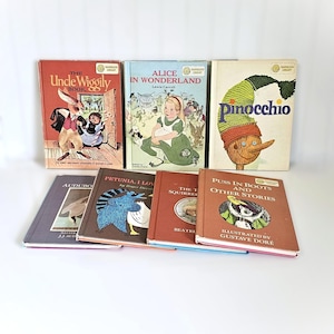 Vintage Dandelion Book Set, Double Sided Books, Alice In Wonderland, Pinocchio, Dandelion Library Books