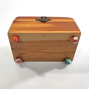 Vintage Small Cedar Box With Marble Feet, Wood Trinket Box, Unique Wood Box, Vanity Box