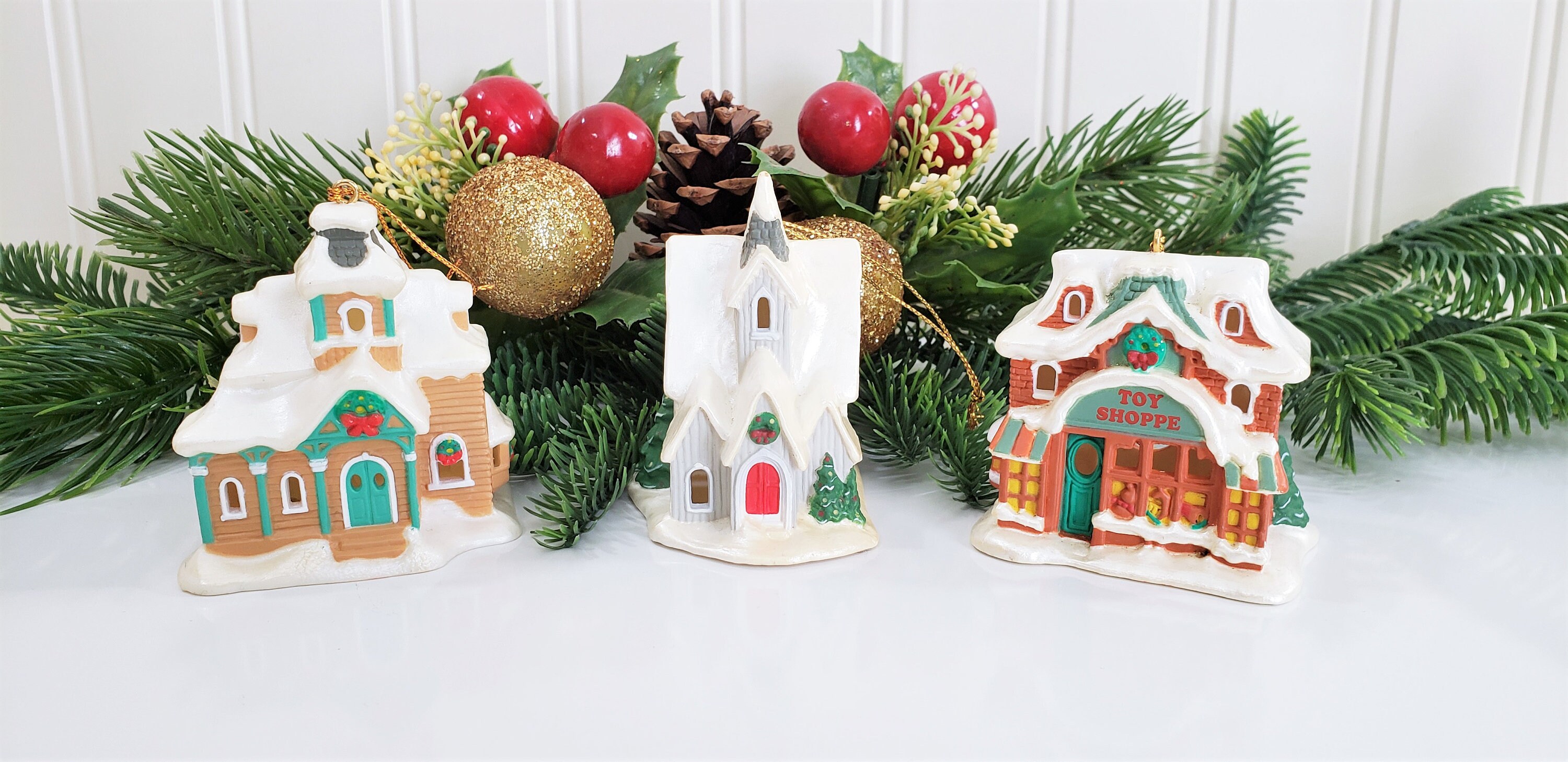 Vintage Plastic Christmas Village House Ornaments Putz House Etsy