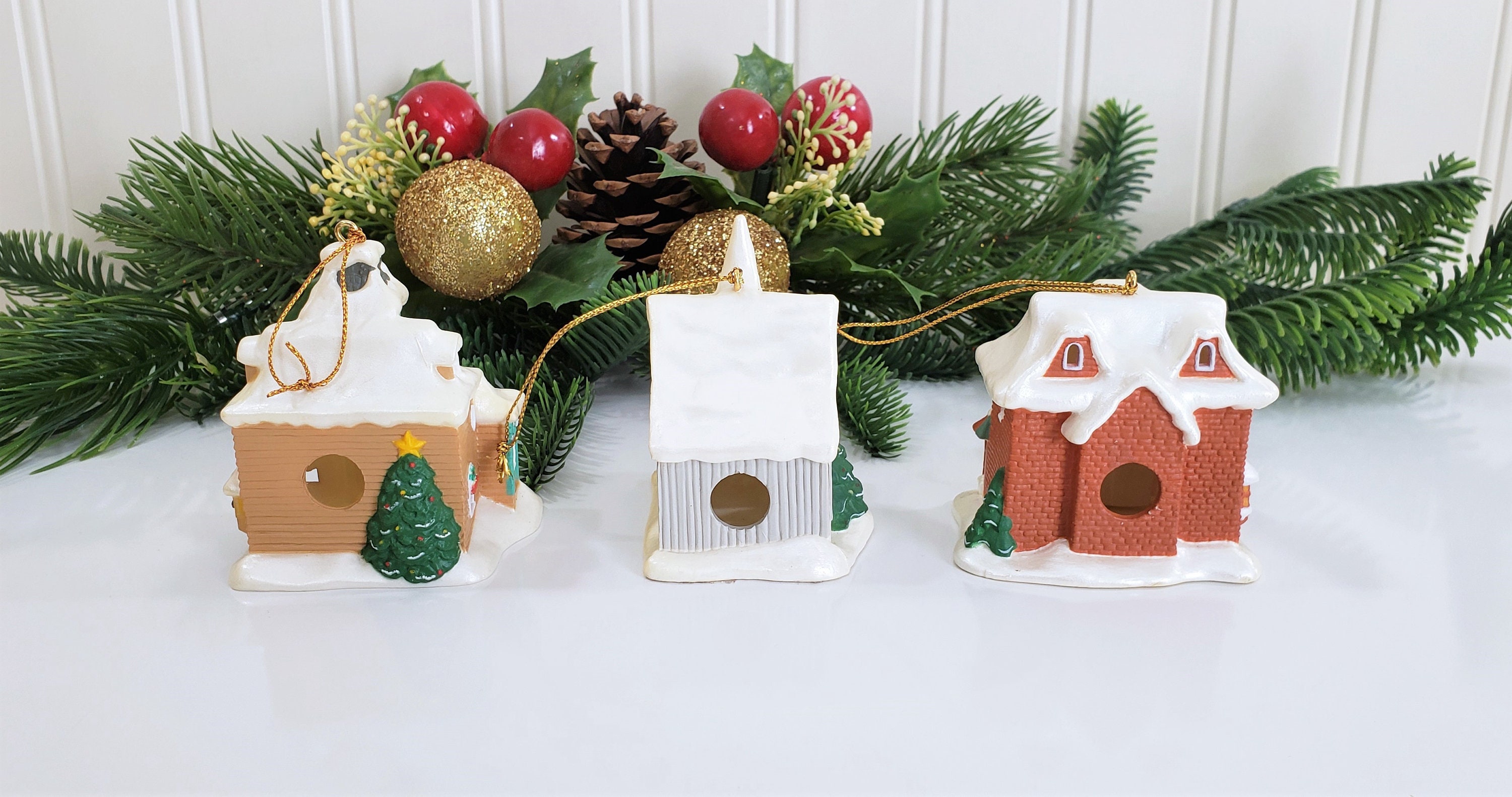 Vintage Plastic Christmas Village House Ornaments Putz House Etsy