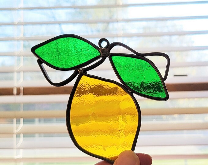 Vintage Lemon Suncatcher Lemon Decor Stained Glass Lemon Sun Etsy