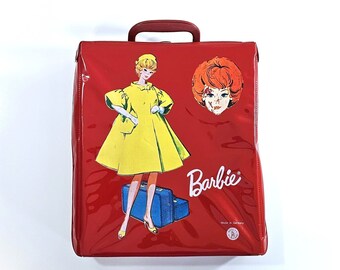 RARE Vintage RED Barbie Case Made In Germany Yellow Flare 1960's Barbie Mattel International, Red Vinyl