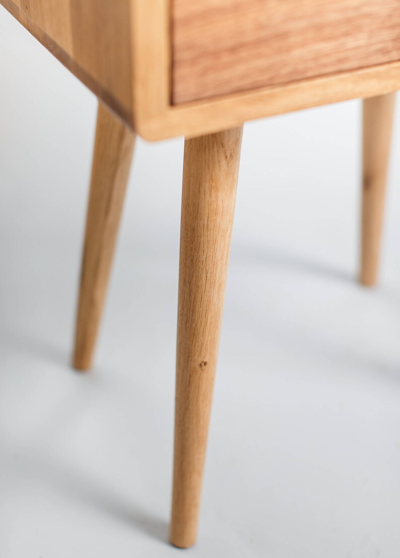 Solid Oak Walnut Drawer Mid Century Nightstand Bedside Table Vintage Retro Modern Danish Scandinavian Minimalist Tapered Legs Furniture