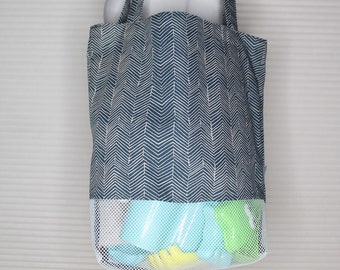 Transport bag for sand toys, mesh bag, digging bag, petrol with zigzag pattern