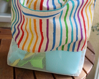 Transport bag for sand toys, mesh bag, digging bag, rainbow