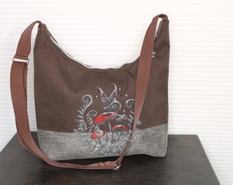 Handmade bag with forest motif and mushrooms - stylish accessory for nature lovers