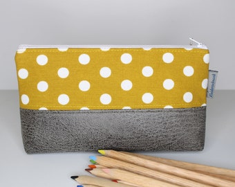 Pen bag, cosmetic bag dots on curry yellow