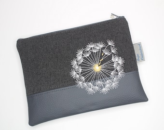 Pen pocket, all-round pocket anthracite with embroidered mega dandelion