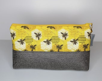 Pen bag, cosmetic bag, pencil bag bees on honey yellow