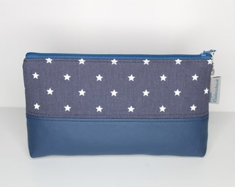 Pen bag, cosmetic bag, blue with stars