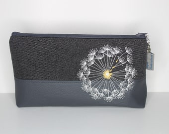 Pencil case, cosmetic bag embroidered with dandelion
