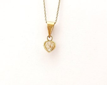 14K Tiny Heart Cubic Zirconia Pendant . 14K Yellow Solid Gold.