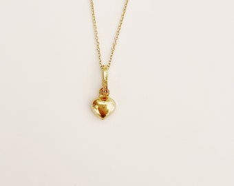 14K Tiny Heart Two Sided Pendant . 14K Yellow Solid Gold.