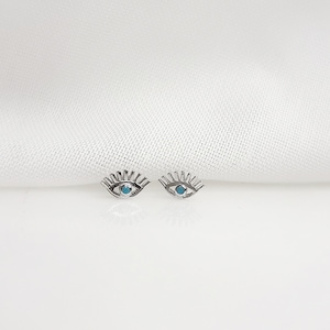 Tiny Turquoise Bead  Evil Eye Earrings Studs. 925 Sterling Silver Evil Eye. Good Luck and Protection Charm.