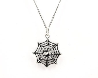 Silver Spider Net Pendant. 925 Sterling Silver.