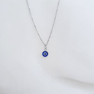 Silver Tiny Dark Blue Greek Evil Eye Two Sided Pendant. 925 Sterling Silver Blue  Evil Eye.Good Luck and Protection Charm. No chain.