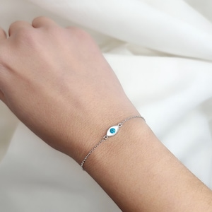 Turkos onda ögat armband: 925 sterlingsilverkedja, lycka till smycken