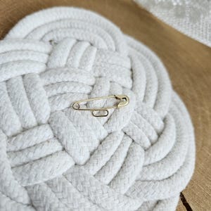 14K Gold Safety Pin Jewelry. 14K Yellow Solid Gold Safety Pin Brooch. One Hoop for Charms.