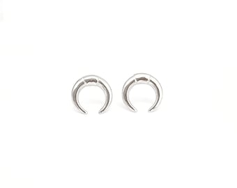 Half Moon Stud Earrings. 925 Sterling Silver . Butterfly silver clasps