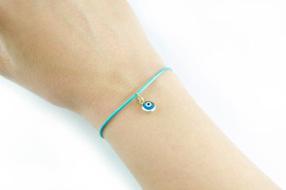 14K Jaune Or Massif enregistrer et vous protéger du mal Mauvais oeil Chaîne Bracelet 7+1/"