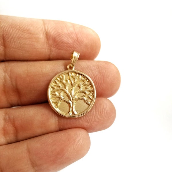 14K Tree of Life Pendant . 14K Yellow Solid Gold. Solid Gold Charm Thin Pendant.