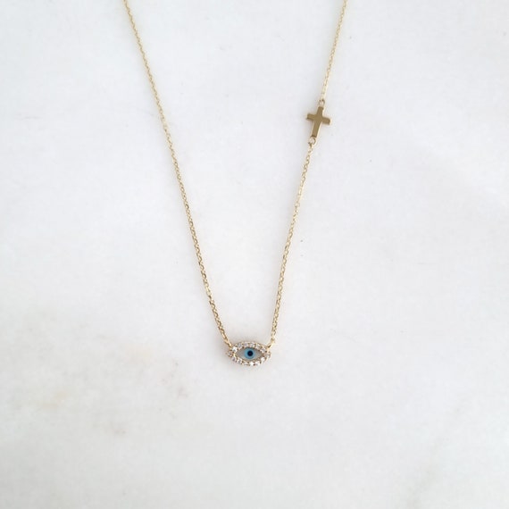 Greek eye and cross necklace clearance