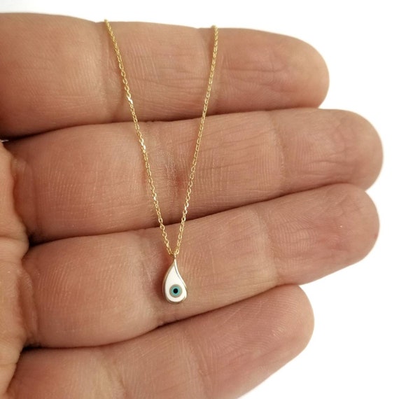 9K Tiny Paisley Greek Evil Eye Necklace Pendant. 9K Yellow Solid