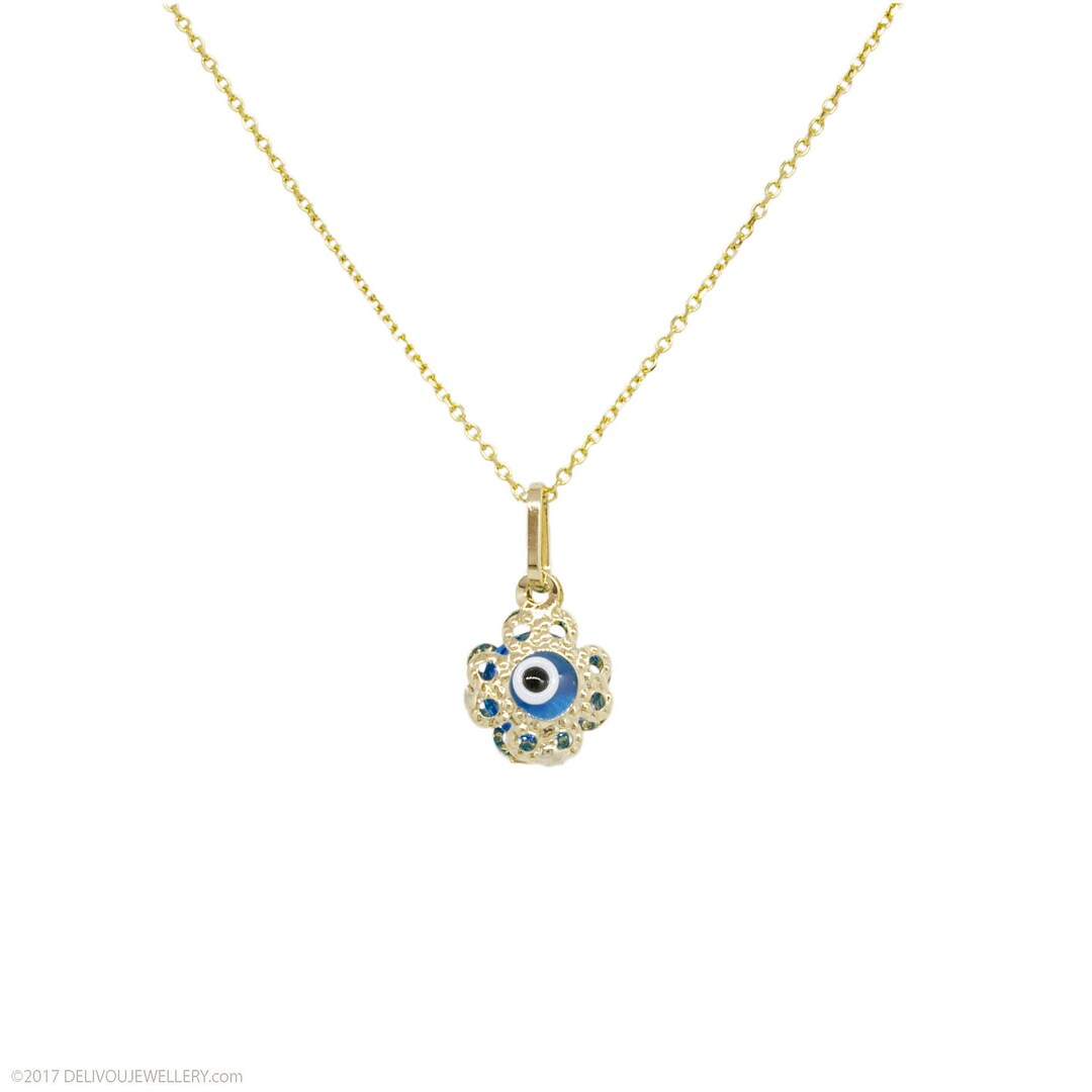 9K Gold Greek Evil Eye Pendant. 9K Yellow Solid Gold.blue - Etsy