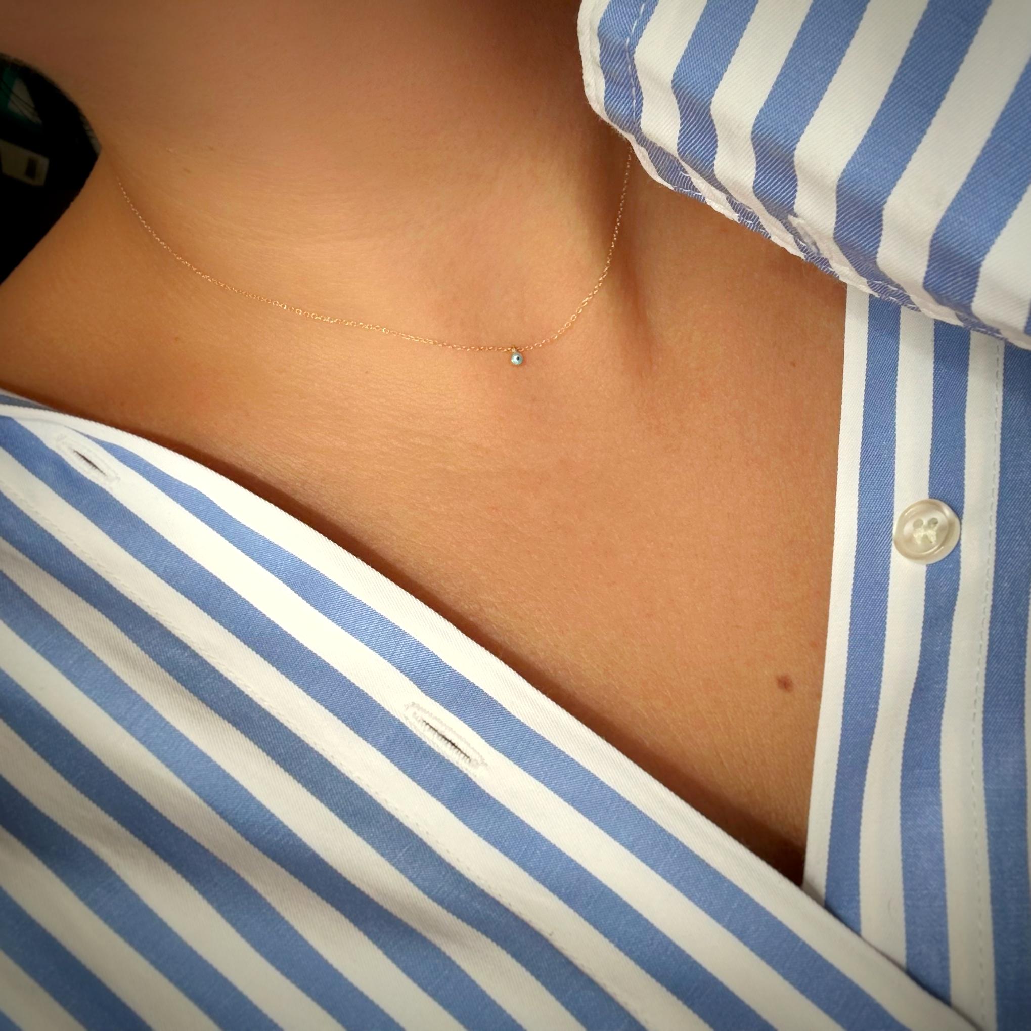 Kelistom Collana Placcata Oro 14K Con Ciondolo Malocchio Rotondo - Gioiello Bohémien Con Zirconi, Protezione Greco Turca, Per Donne E Uomini