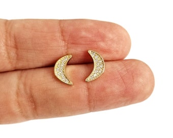 9K Half Moon Stud Earrings.9K Yellow Solid Gold White Cubic Zirconia. 9K Yellow Solid Gold Butterfly Clasps.