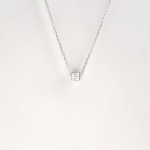 Solitaire Cubic Zirconia Cube Dice Pendant Silver Chain Necklace. 925 Sterling Silver. 925 Sterling Silver Necklace.