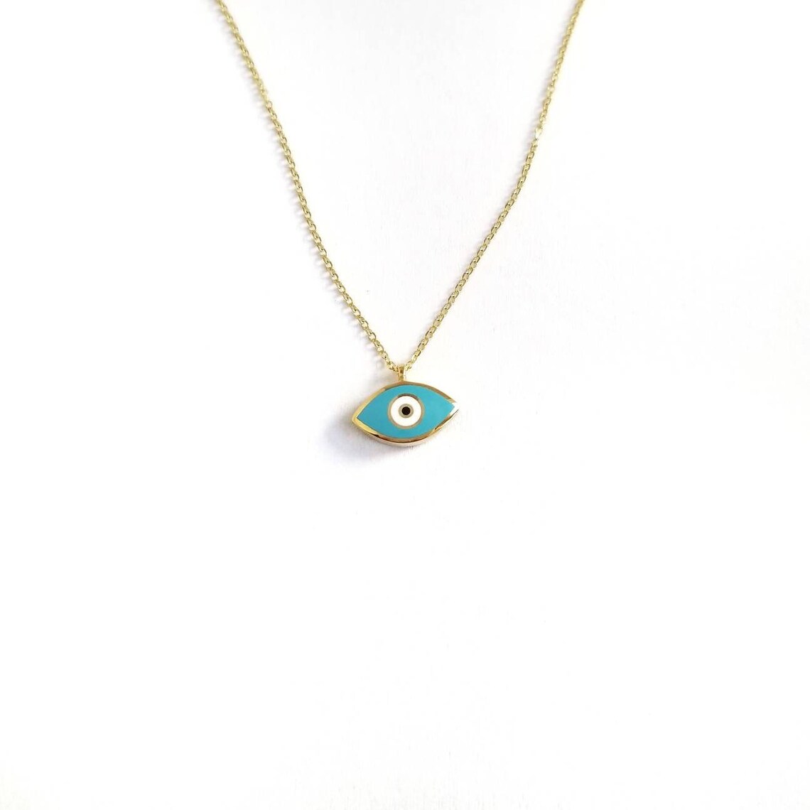 14K Greek Evil Eye Necklace Pendant. 14K Yellow Solid Gold. Etsy