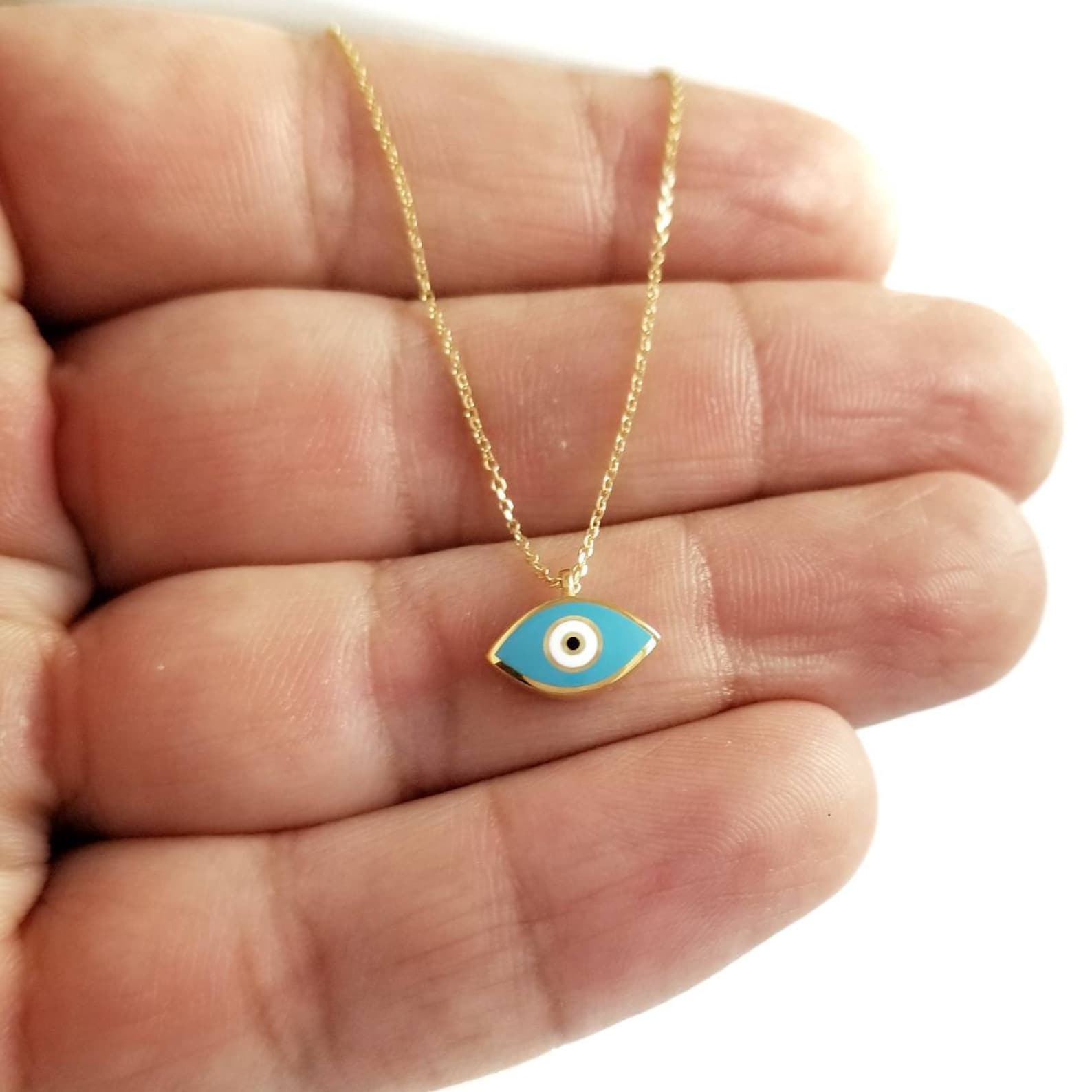 14K Greek Evil Eye Necklace Pendant. 14K Yellow Solid Gold. Etsy