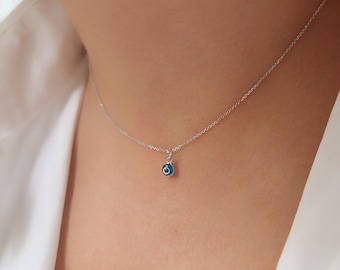 Silver Tiny Blue Greek Evil Eye pendant. 925 Sterling Silver . Blue Murano Eye. Good luck and Protection charm.