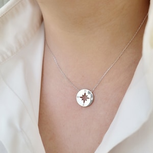 Silver Compass Pendant Chain Necklace. 925 Sterling Silver. 925 Sterling Silver Necklace.