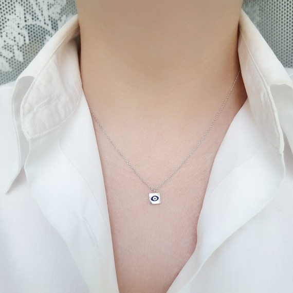 [IVE着用] Evil Eye Square 螺鈿 Necklace(925 Silver) Evil Eye Guardian's Square Sterling Silver Necklace and