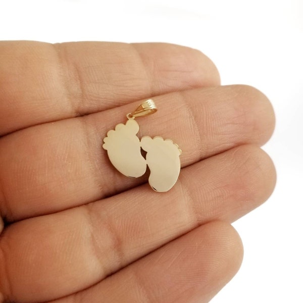 14K Pieds bébé Pendentif Charm.14K Jaune Or massif.Free Personnalisé Gravé à la main Tag.