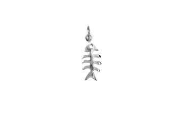 14K Silver Fishbones Pendant. 925 Sterling Silver Fish Charm. No Chain